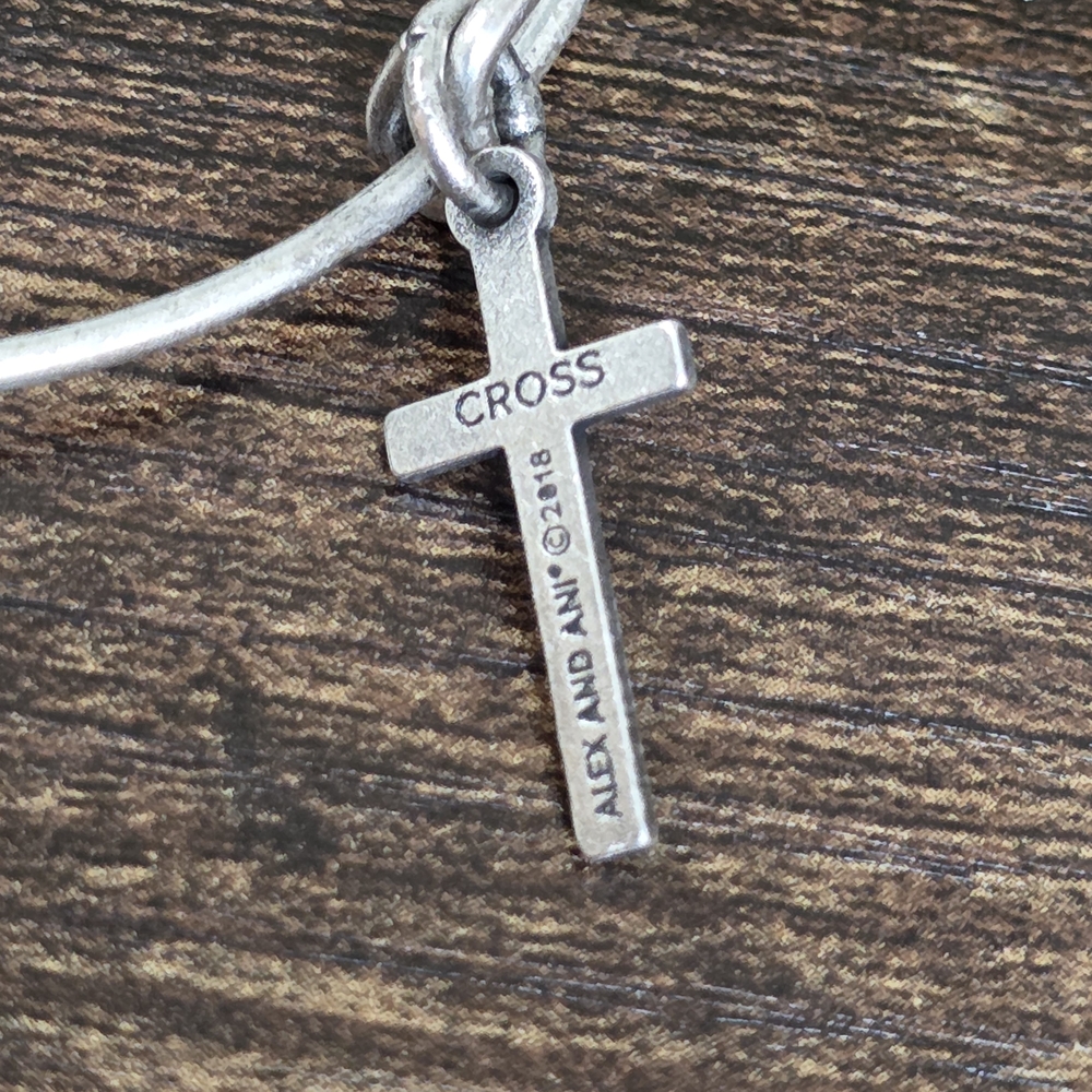 Alex and Ani Silver Charm Bracelet with Cross and Symbols - Picture 2 of 3